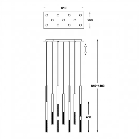 Lustra aurie ONE cu 11 pendule cilindrice cu iluminare LED, inaltime reglabila, 003064-009126 - Zumaline [2]