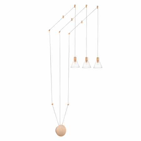 Lustre - Lustra aurie perete-tavan cu 3 pendule LED pe cablu lung Kalila, design modern, sticla/metal, 9028813 - Novaluce