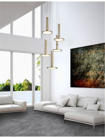 Lustra aurie rotunda LED lux Oriana, cu 5 pendule metal, Ø 41 cm, inaltime reglabila, 1703301202 - Novaluce [1]