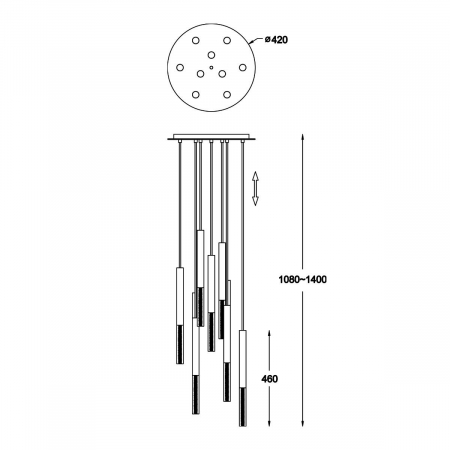 Lustra aurie rotunda ONE Ø 42 cm, cu 9 pendule cilindrice cu iluminare LED, inaltime reglabila, 003064-009123 - Zumaline [2]