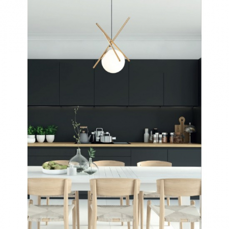 Lustra aurie stil minimalist Sticks 17x40 cm forma bete aurii cu glob alb sticla, P0403 - Maxlight [4]