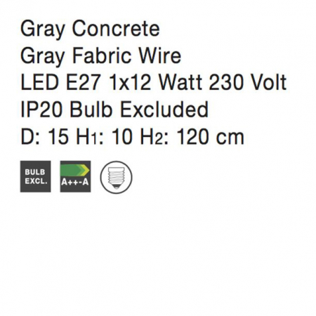 Lustra beton gri Hachi Ø 15 cm, inaltime reglabila, 91606401 - Novaluce [3]
