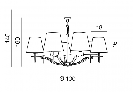 Lustra/candelabru cu 5/7 brate Pora 75/100 cm, abajur textil bej, detalii metal crom, AZ 0724 - Azzardo [3]