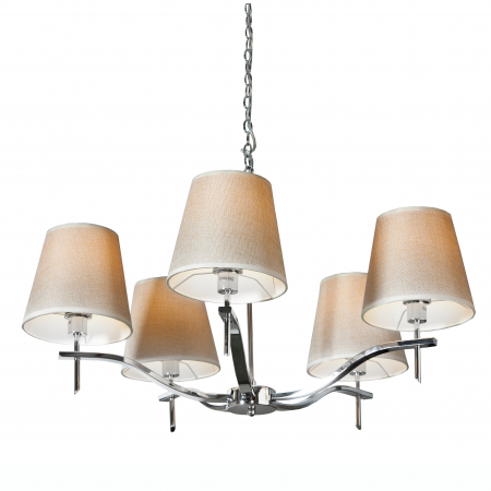 Lustre - Lustra/candelabru cu 5/7 brate Pora 75/100 cm, abajur textil bej, detalii metal crom, AZ 0724 - Azzardo