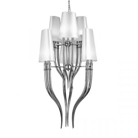 Lustra/candelabru cu 6 brate asimetrice Ester 61x158 cm, abajur textil alb/negru, detalii metal crom, AZ 1417 - Azzardo [1]