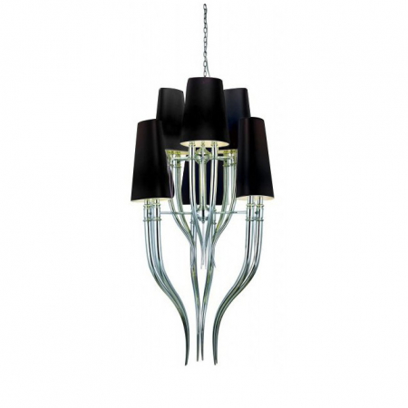 Lustra/candelabru cu 6 brate asimetrice Ester 61x158 cm, abajur textil alb/negru, detalii metal crom, AZ 1417 - Azzardo [2]