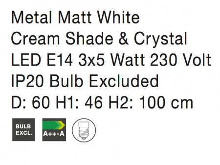 Lustra clasica crem Davor, 3/6 brate din metal cu elemente decorative de cristal, inaltime reglabila, 5157202 - Novaluce [7]