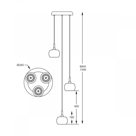 Lustra rotunda CRYSTAL cu 3 pendule din sticla, inaltime reglabila, 003064-001009 - Zumaline [2]