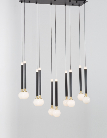 Lustra cu 10 pendule LED Binay 70 cm negru cu auriu, design modern, 9157910 - Novaluce [1]