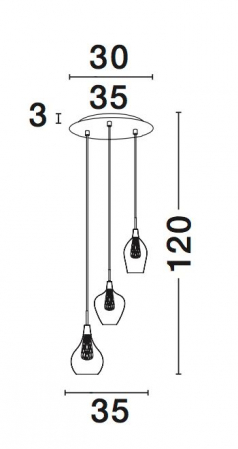 Lustra cu 3 pendule diferite sticla transparenta Hari Ø30 cm, detalii impletite metal auriu, 1500202803 - Novaluce [2]