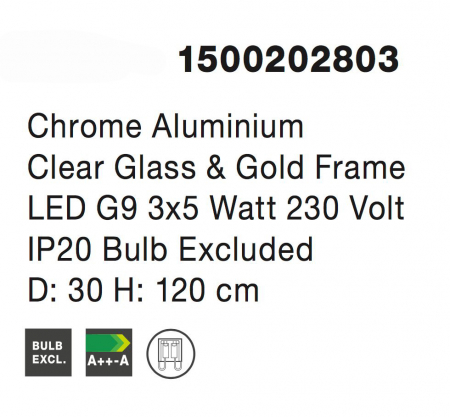 Lustra cu 3 pendule diferite sticla transparenta Hari Ø30 cm, detalii impletite metal auriu, 1500202803 - Novaluce [3]