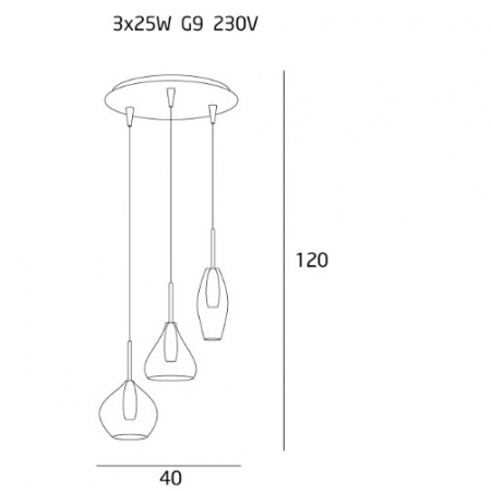 Lustra cu 3 pendule din sticla transparenta Blanca Ø 40 cm, baza metal, inaltime reglabila, P0343 - Maxlight [1]