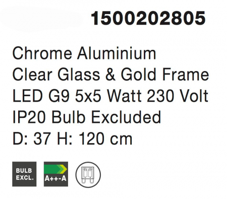 Lustra cu 5 pendule diferite sticla transparenta Hari Ø37 cm, detalii impletite metal auriu, 1500202805 - Novaluce [3]