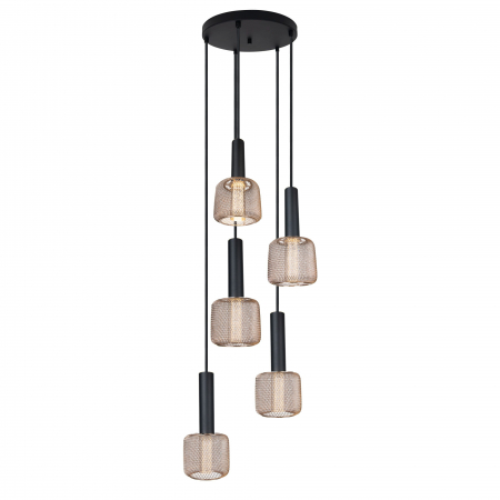 Promotii - Lustra cu 5 pendule Jaya negru/auriu Ø 32 cm abajur mesh metalic, P0439 - Maxlight