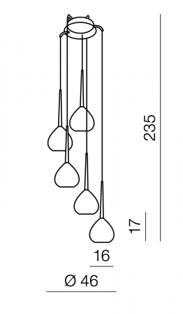 Lustra cu 5 pendule suspendate alba/neagra/rosie finisaj lucios Advey Ø 46x235 cm, design modern, suport metalic negru, AZ 1071 - Azzardo [4]