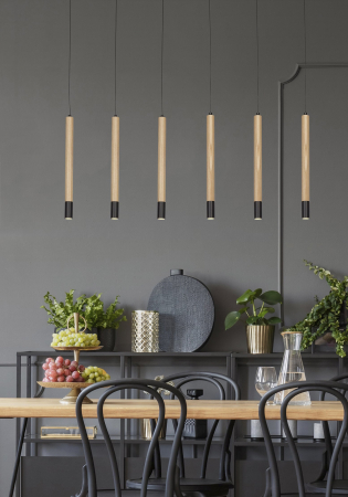 Lustra cu 6 pendule lemn/metal negru Elodi 100 cm, design modern, iluminare LED, AZ 3340 - Azzardo [1]