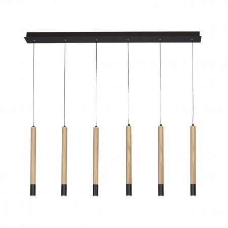 Lustre - Lustra cu 6 pendule lemn/metal negru Elodi 100 cm, design modern, iluminare LED, AZ 3340 - Azzardo