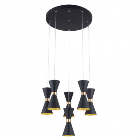 Produse - Lustra LED cu 6 pendule tip clepsidra Runa Ø 50 cm din metal negru/auriu, inaltime reglabila, P0331 - Maxlight