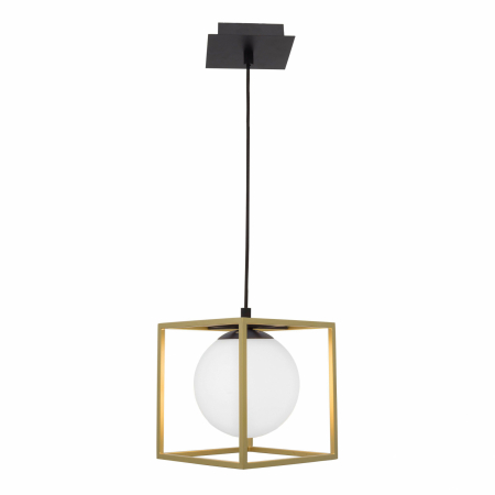 Promotii - Lustra de design Leyla 18x18 cm glob alb sticla, metal negru cu patrat auriu, 9206401 - Novaluce