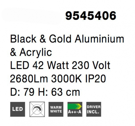 Lustra de lux moderna Tekla auriu cu negru, iluminare LED 42W, 9545406 - Novaluce [5]