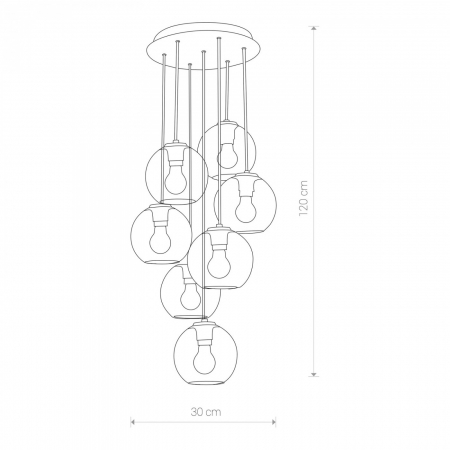 Lustra design 7 abajururi sferice sticla fumurie Karter, inaltime fixa 120 cm, 9131 - Nowodworski [1]
