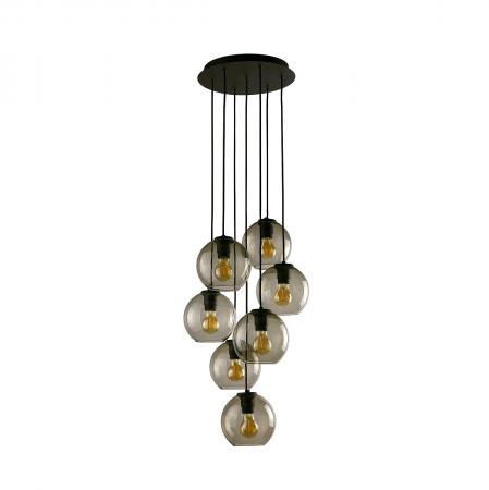 Lichidare stoc - Lustra design 7 abajururi sferice sticla fumurie Karter, inaltime fixa 120 cm, 9131 - Nowodworski