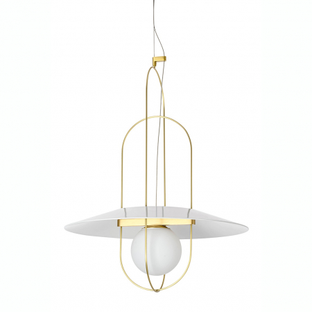 Lustre - Lustra design Laylah 60x43 cm, metal auriu/abajur alb sticla, MD60190-1B-430 - King