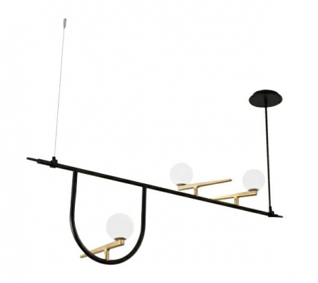 Lustra design lux Kelia 120 cm, structura liniara metal negru, detalii aurii, 3 becuri glob albe, XCP5235A-120 - King [1]