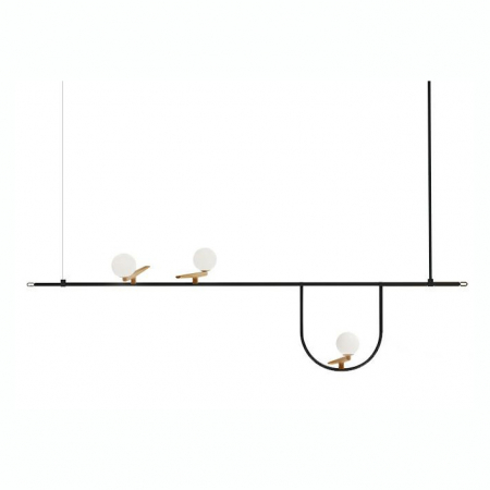 Promotii - Lustra design lux Kelia 120 cm, structura liniara metal negru, detalii aurii, 3 becuri glob albe, XCP5235A-120 - King
