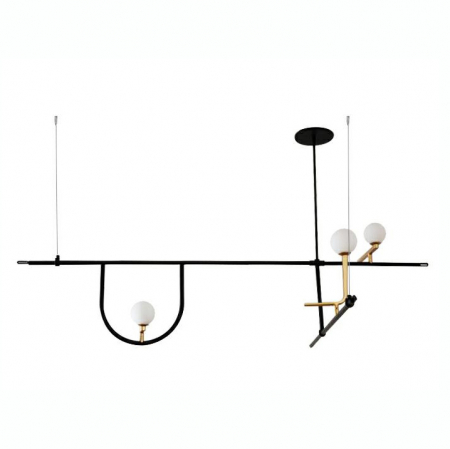 Lustre - Lustra design lux Kelia 160 cm, structura liniara metal negru, detalii aurii, 3 becuri glob albe, XCP5235A-156 - King