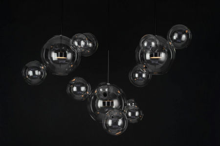 Lustra 3 brate globuri sticla Bubble Line 120 cm aurie/argintie/neagra, iluminare LED, design lux, XCP9148-3B - King [18]