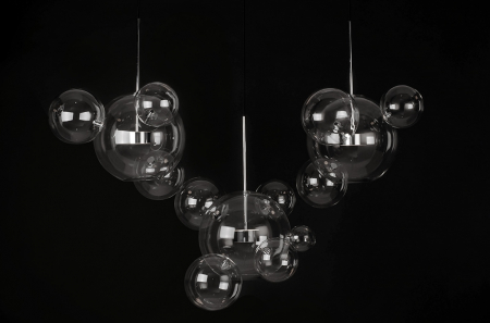 Lustra 3 brate globuri sticla Bubble Line 120 cm aurie/argintie/neagra, iluminare LED, design lux, XCP9148-3B - King [19]