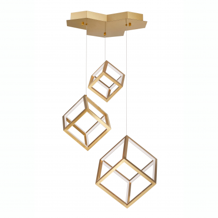 Lustre - Lustra dimabila aurie/neagra LED 3 pendule forma cub Gerho 56 cm, design minimalist, 9818232 - Novaluce