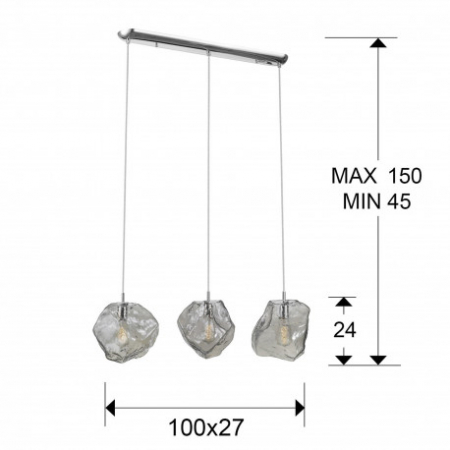 Lustra dimabila liniara Katari 3 pendule sticla forma neregulata, inaltime reglabila, 213455 - Schuller [1]