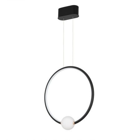 Lustre - Lustra dimabila neagra/aurie inel LED Charon 43 cm, detaliu glob alb sticla, 9820605 - Novaluce