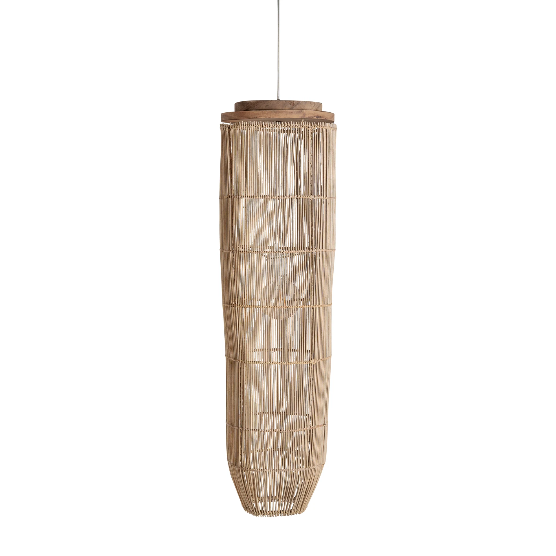 Produse - Lustra din Ratan si Lemn de Suar, Maro Deschis, 27x27x113 cm - VicalHome 37648