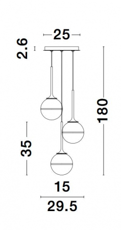 Lustra eleganta 3 pendule glob albe sticla opal cu auriu Ganiza, inaltime reglabila, 9960613 - Novaluce [4]