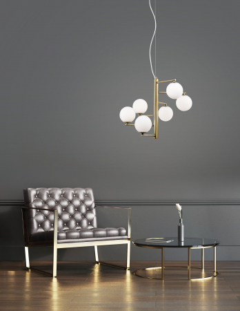 Lustra eleganta aurie Pallav 6xG9, metal/globuri albe sticla, design lux, 1700306001 - Novaluce [1]