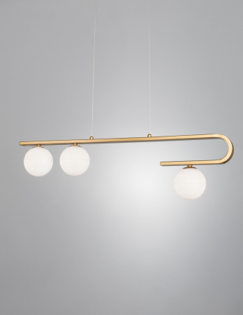 Lustra eleganta liniara aurie Ganiza 80 cm, 3 globuri albe sticla opal, inaltime reglabila, 9960615 - Novaluce [2]