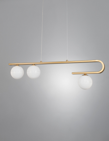 Lustra eleganta liniara aurie Ganiza 80 cm, 3 globuri albe sticla opal, inaltime reglabila, 9960615 - Novaluce [1]