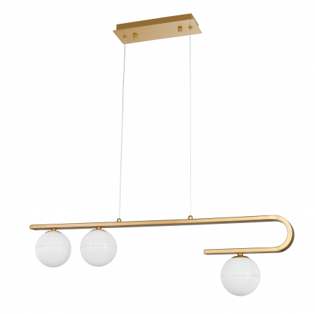 Lustre - Lustra eleganta liniara aurie Ganiza 80 cm, 3 globuri albe sticla opal, inaltime reglabila, 9960615 - Novaluce