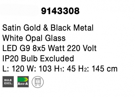 Lustra eleganta Nelly auriu cu negru, 8 becuri G9, design modern sticla/metal, 9143308 - Novaluce [6]