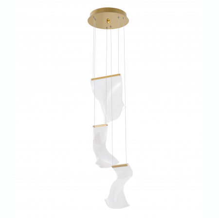 Lustre - Lustra eleganta Wavy aurie cu 3 pendule ondulate acril transparent, LED 16W, 9054441 - Novaluce