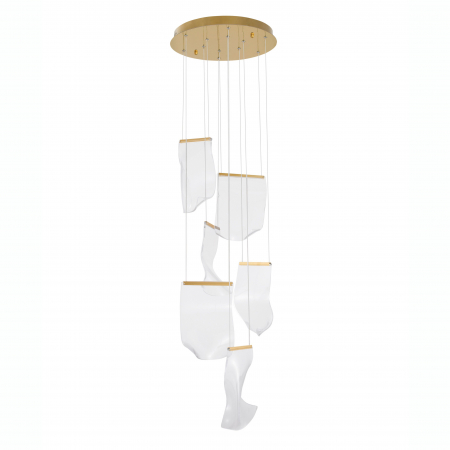 Lustre - Lustra eleganta Wavy aurie cu 6 pendule ondulate acril transparent, LED 39W, 9054442 - Novaluce