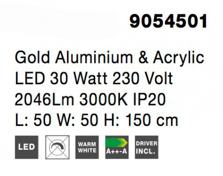 Lustra eleganta Wavy aurie cu abajur ondulat transparent, LED 30W, 9054501 - Novaluce [6]