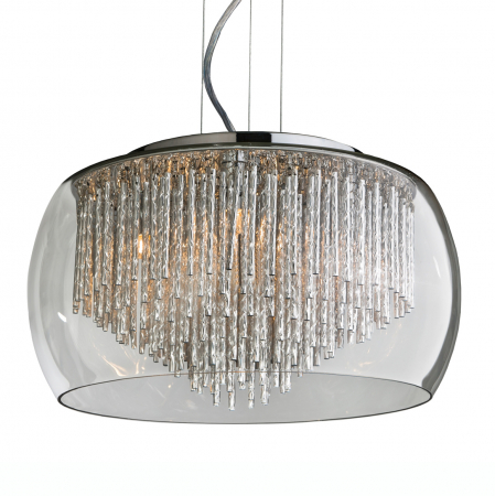 Lustre - Lustra extravaganta Kass Ø 40/Ø 50, abajur sticla transparenta, detalii bare aluminiu spirala, 8 becuri, AZ 0999 - Azzardo