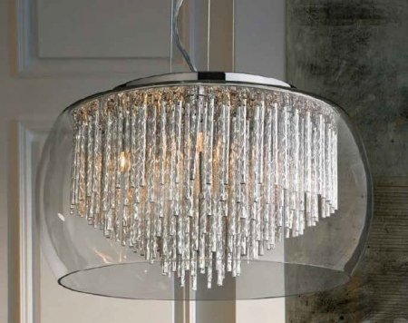 Lustra extravaganta Kass Ø 40/Ø 50, abajur sticla transparenta, detalii bare aluminiu spirala, 8 becuri, AZ 0999 - Azzardo [3]