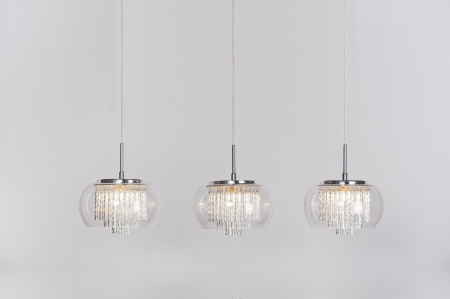 Lustra extravaganta liniara cu 3 pendule Kass Line 120 cm, abajur sticla transparenta, detalii bare aluminiu spirala, AZ 2453 - Azzardo [1]