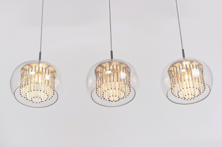 Lustra extravaganta liniara cu 3 pendule Kass Line 120 cm, abajur sticla transparenta, detalii bare aluminiu spirala, AZ 2453 - Azzardo [3]