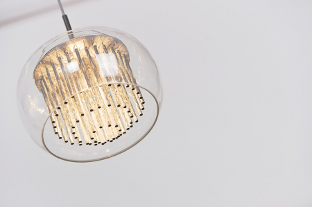 Lustra extravaganta liniara cu 3 pendule Kass Line 120 cm, abajur sticla transparenta, detalii bare aluminiu spirala, AZ 2453 - Azzardo [2]